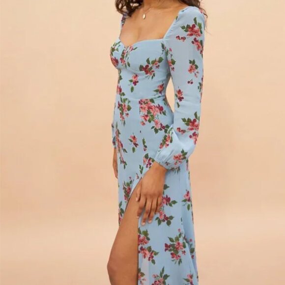 Reformation Shelby Floral Midi Dress in Giulia (Blue) 10 - Picture 3 of 9